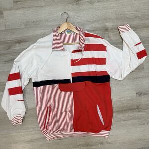 Vintage Mens Line-Up For Sport 1/4 Zip Sweatshirt Jacket Red & White Sz XL